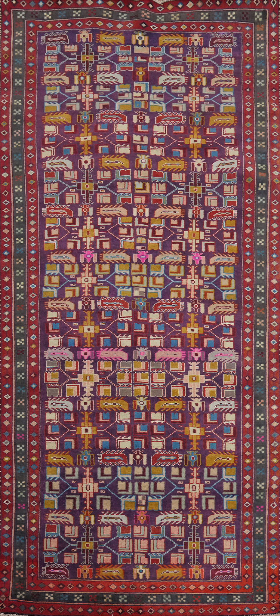 Purple Geometric Tabriz Persian Runner Rug 4x9
