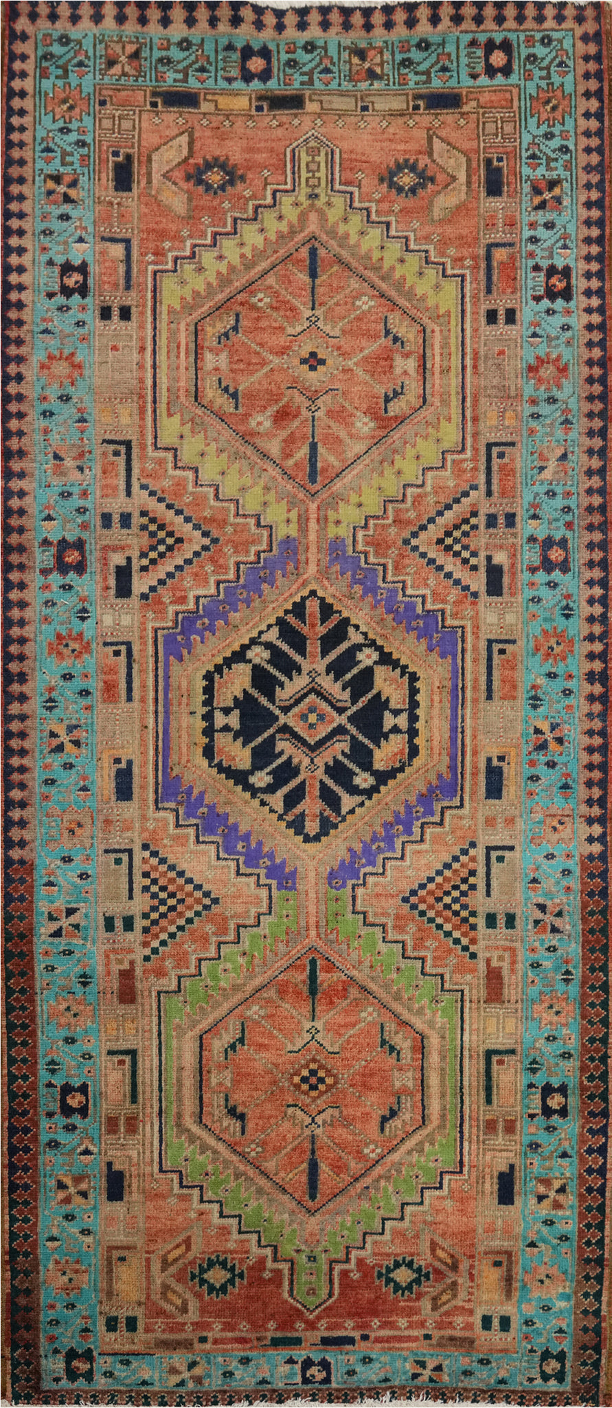 Orange Wool Geometric Ardebil Persian Runner Rug 3x7