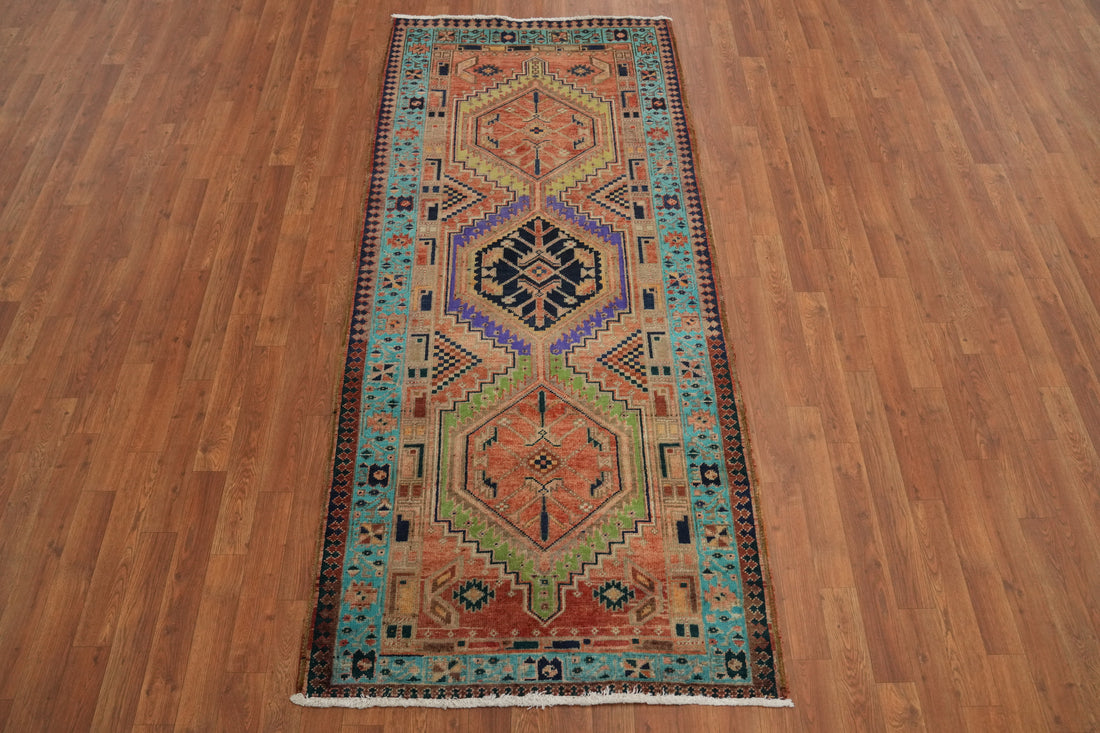 Orange Wool Geometric Ardebil Persian Runner Rug 3x7