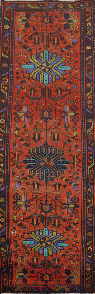 Tribal Orange Wool Heriz Persian Runner Rug 3x13