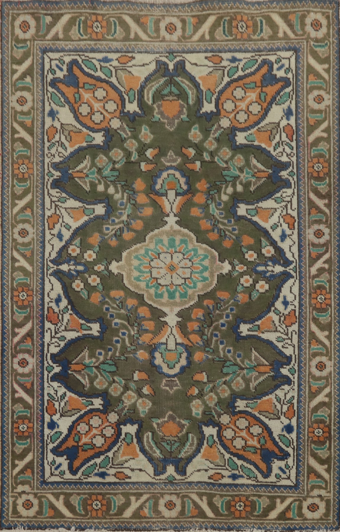 Floral Green Wool Tabriz Persian Rug 3x5