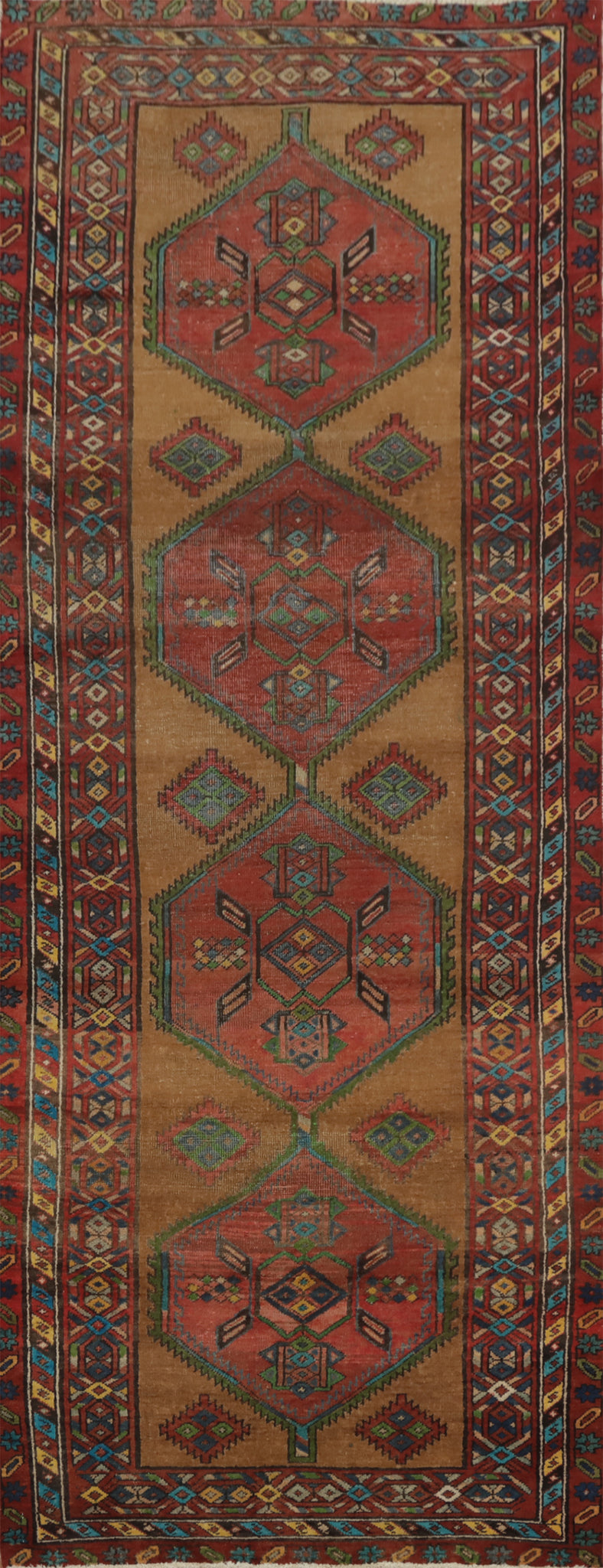 Vintage Wool Ardebil Persian Runner Rug 3x10
