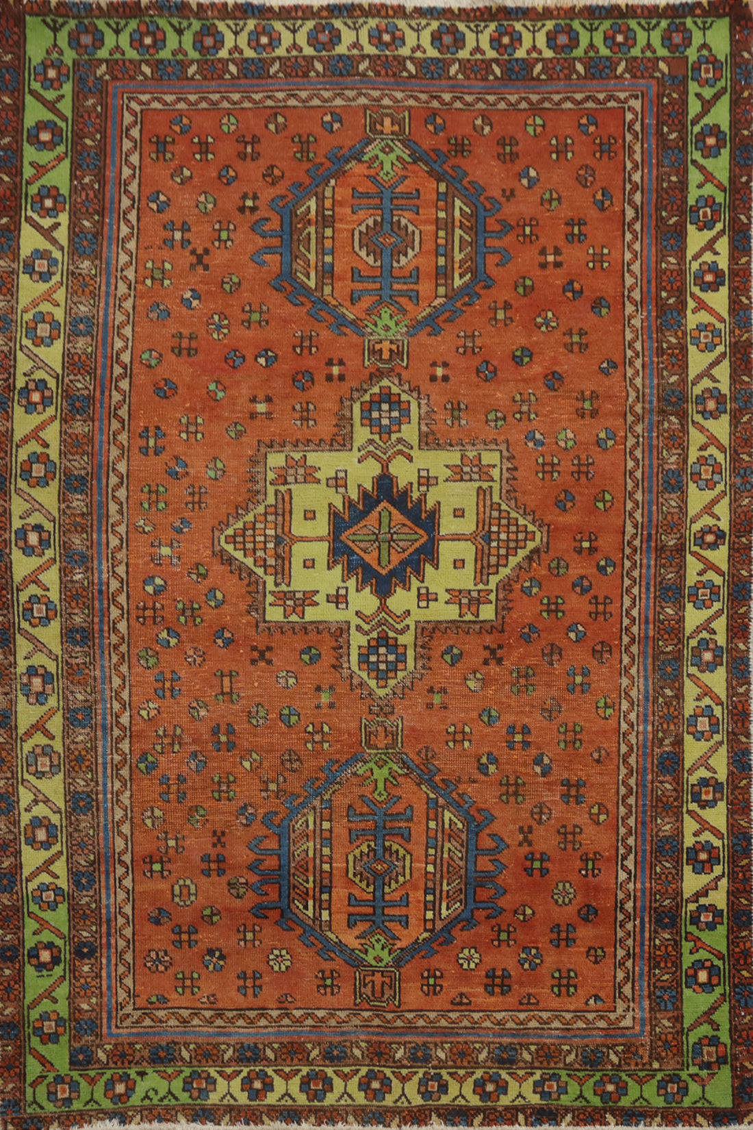 Orange Wool Geometric Gharajeh Persian Rug 4x6
