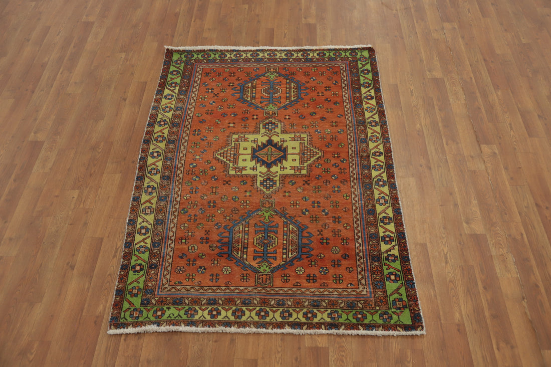 Orange Wool Geometric Gharajeh Persian Rug 4x6