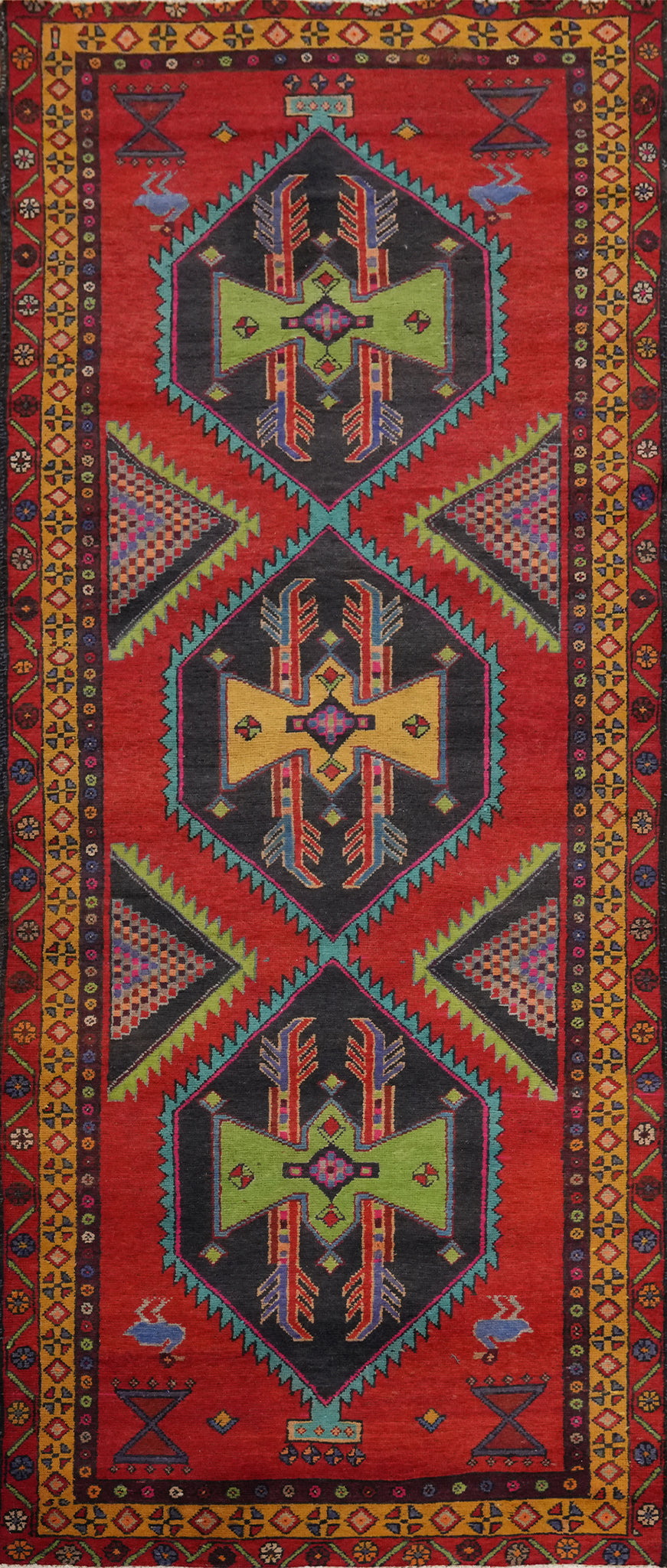 Tribal Geometric Ardebil Persian Runner Rug 4x10