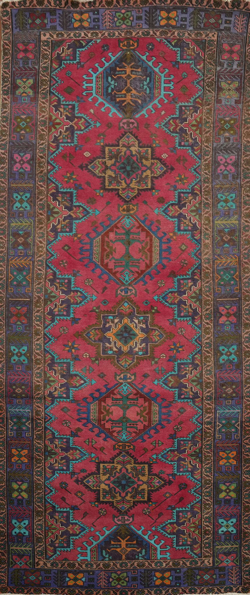 Vintage Geometric Tabriz Persian Area Rug 5x12