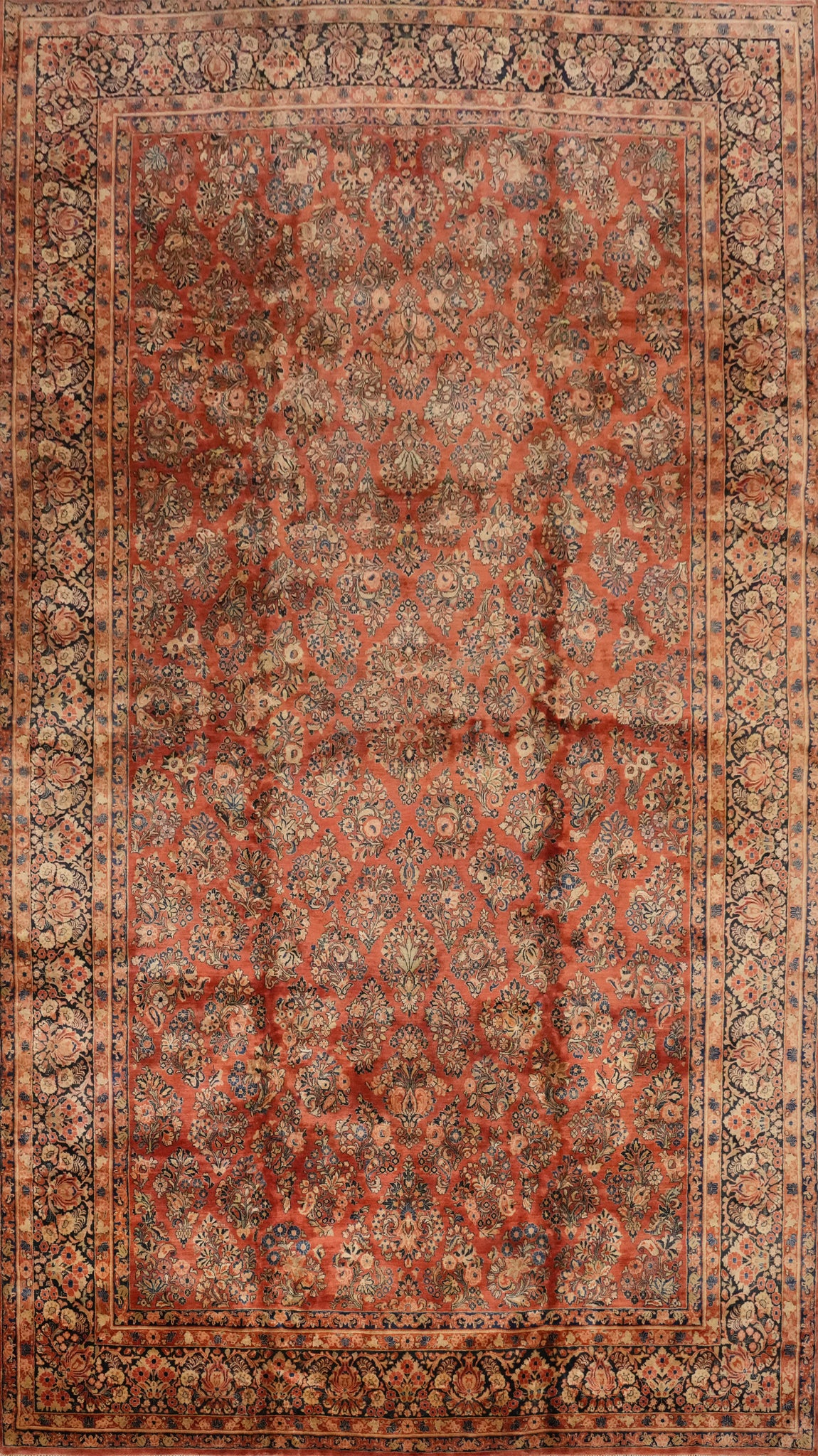 Antique Vegetable Dye Sarouk Persian Large Rug 12x21