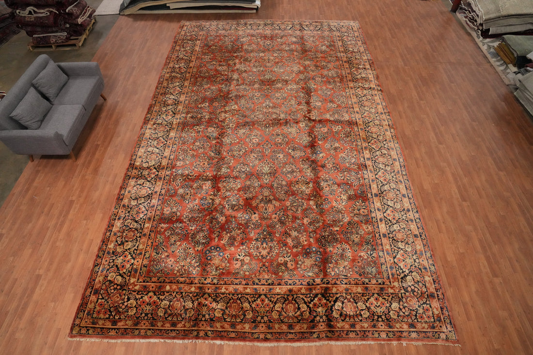Antique Vegetable Dye Sarouk Persian Large Rug 12x21