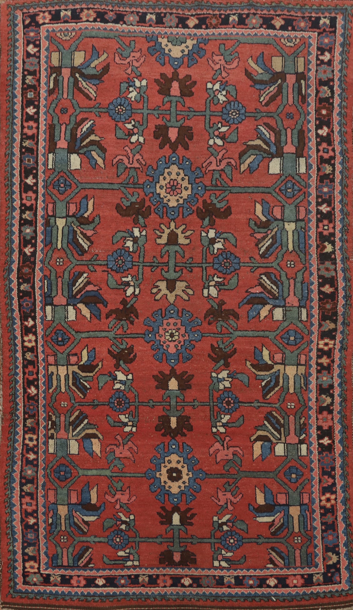 Pre-1900 Vegetable Dye Bidjar Halvaei Persian Rug 4x7