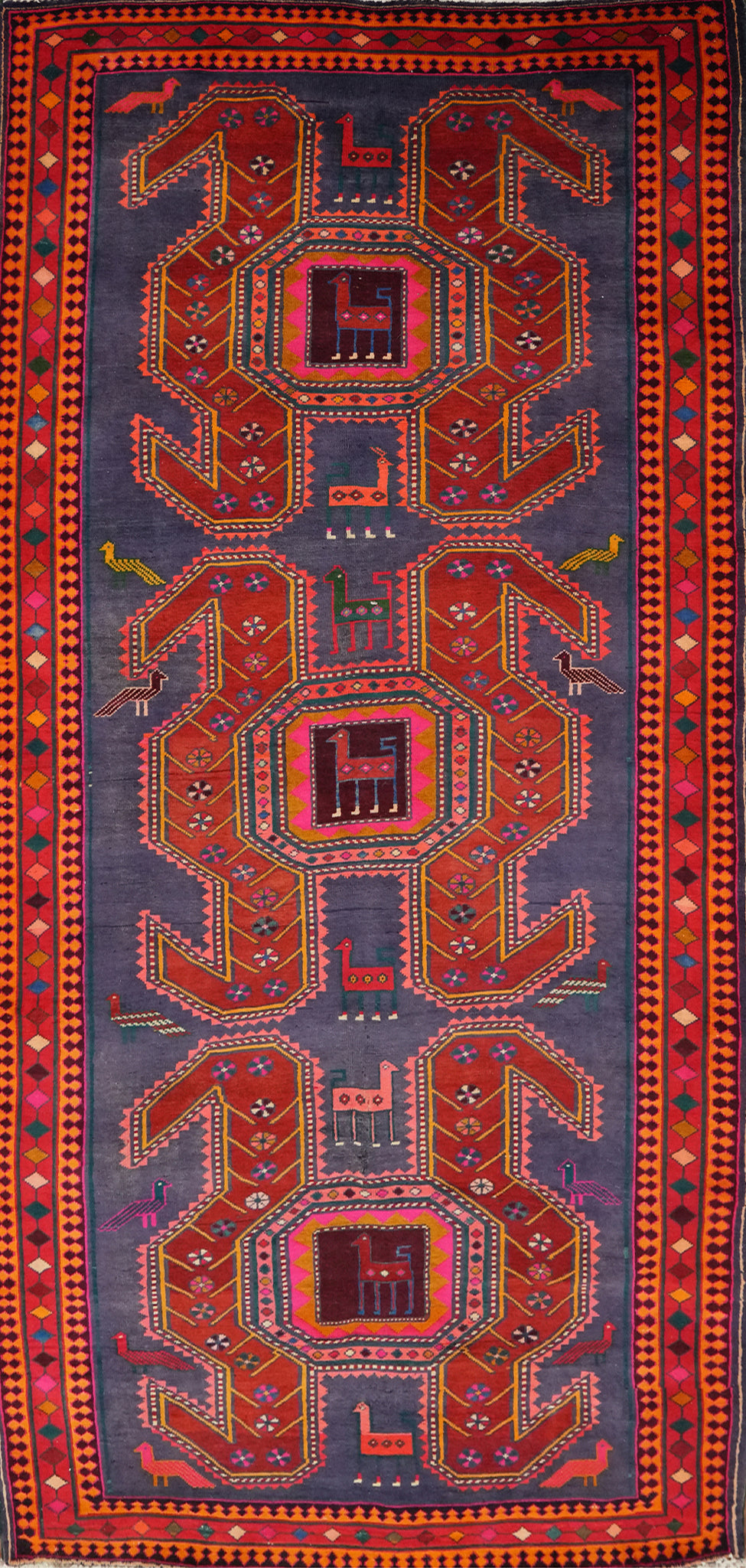 Animals Wool Meshkin Persian Area Rug 5x10