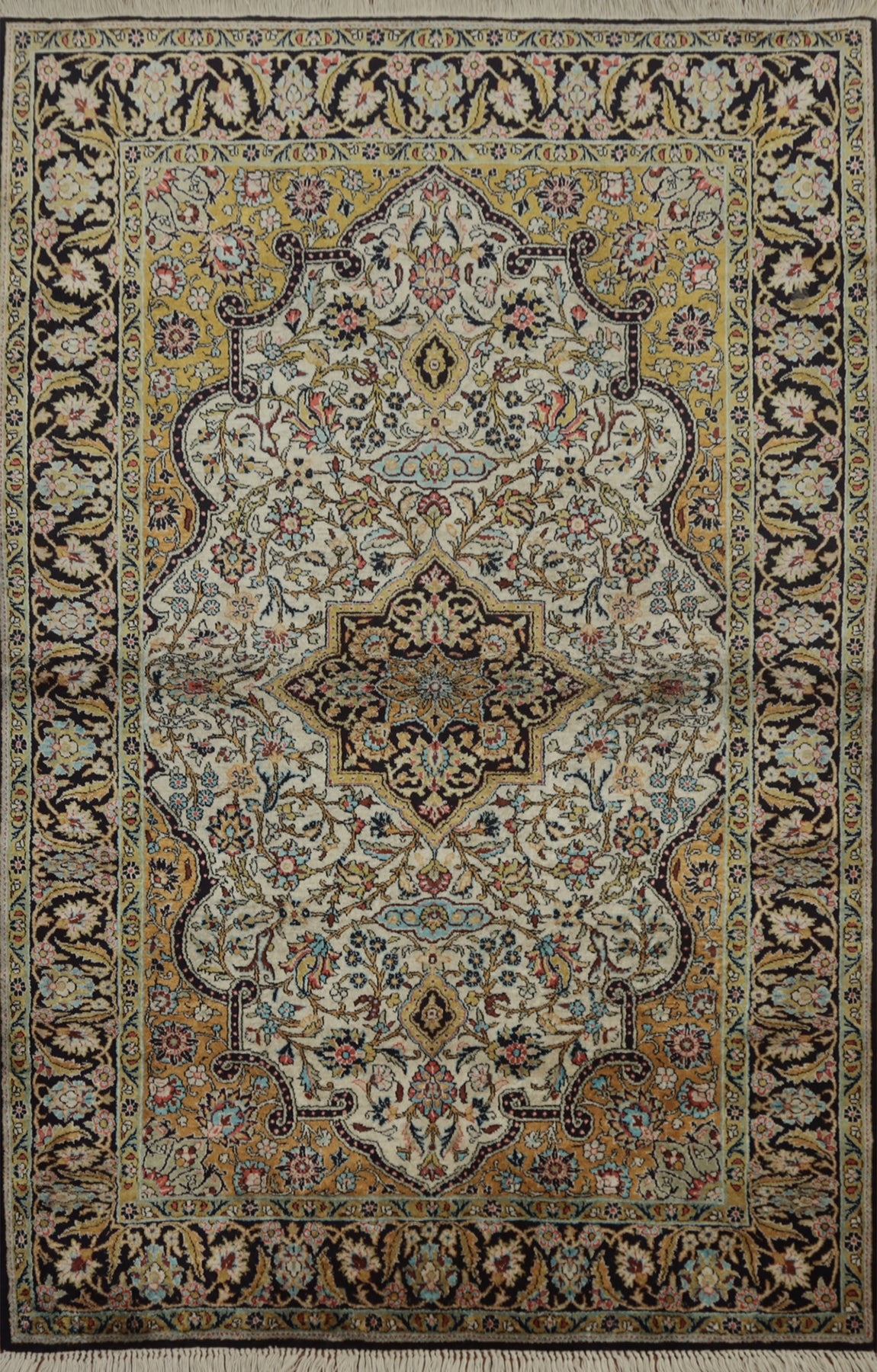 100% Silk Traditional Kashmar Oriental Rug 4x6