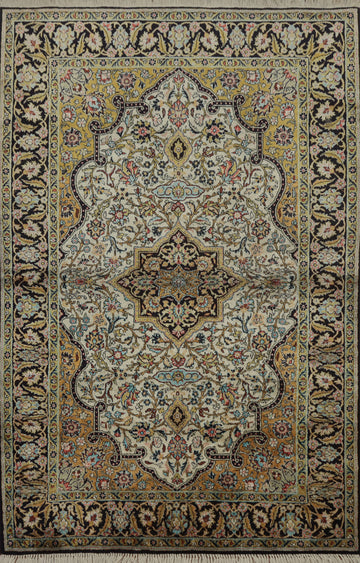 100% Silk Traditional Kashmar Oriental Rug 4x6