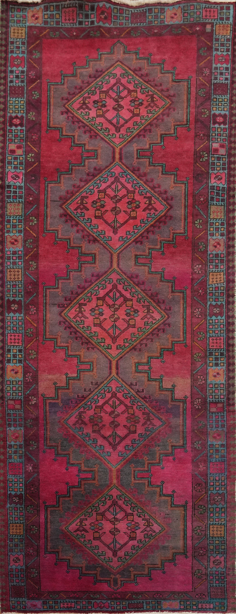 Fuchsia Pink Geometric Ardebil Persian Runner Rug 4x10
