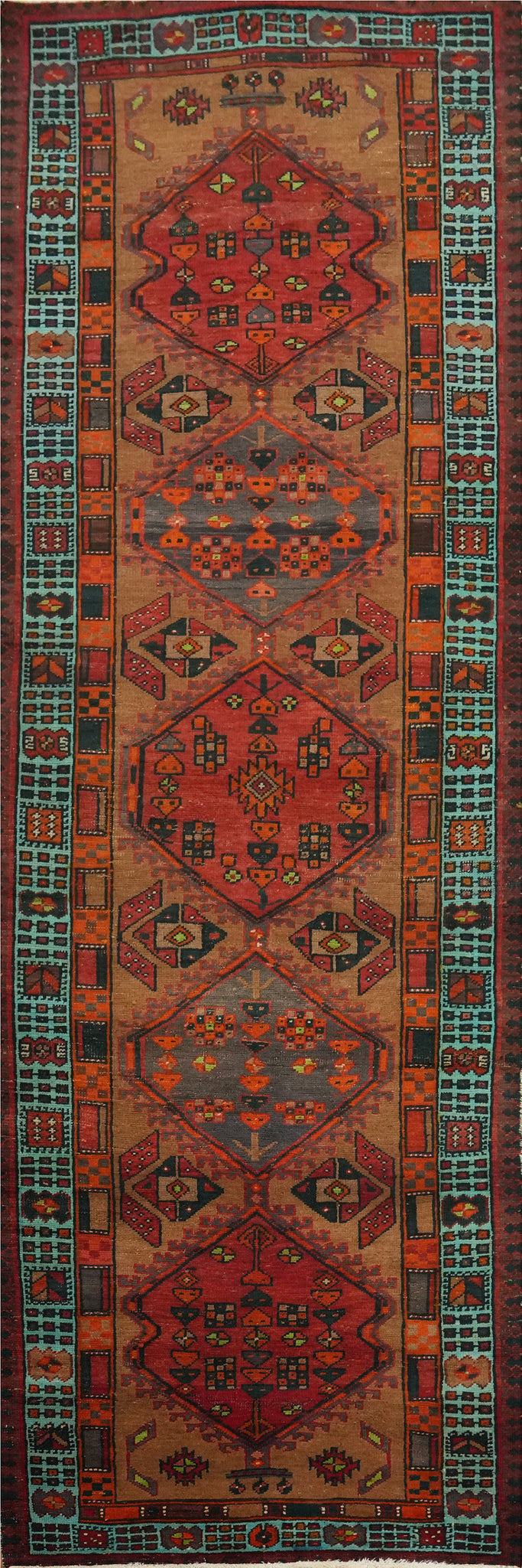 Handmade Wool Ardebil Persian Runner Rug 3x11