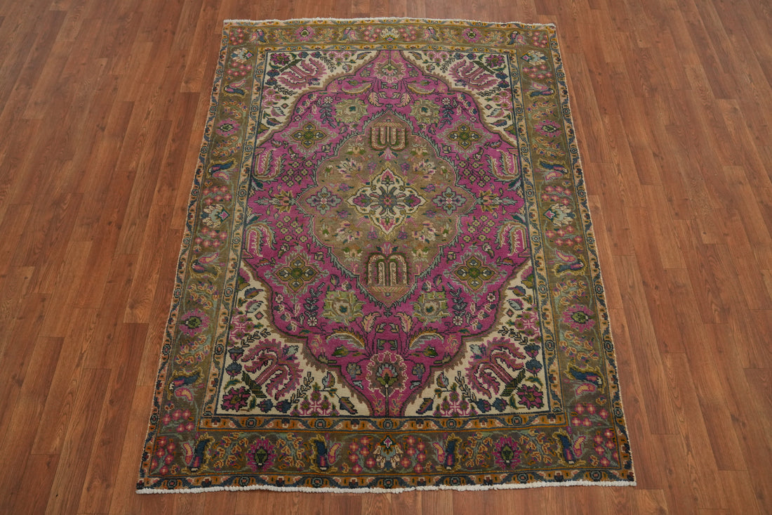 Vintage Wool Tabriz Persian Rug 5x6