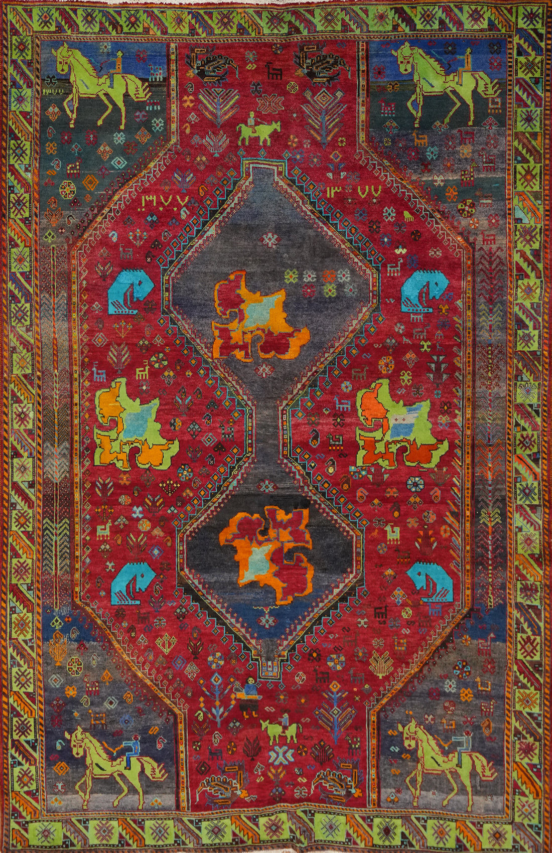 Animals Wool Tribal Shiraz Persian Area Rug 7x11