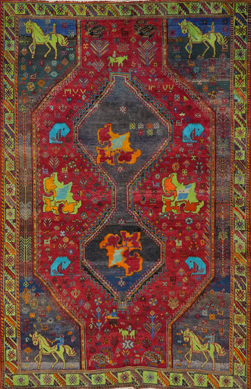 Animals Wool Tribal Shiraz Persian Area Rug 7x11
