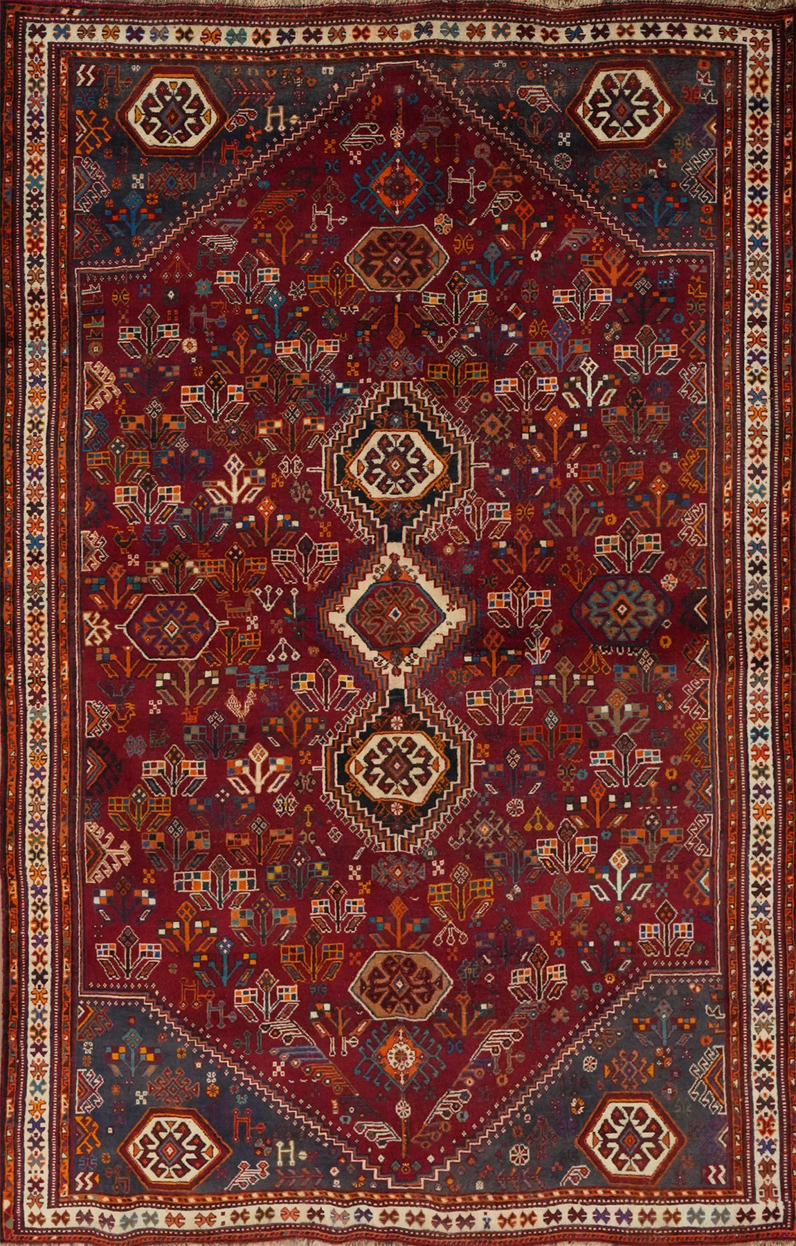 Tribal Vegetable Dye Shiraz Persian Area Rug 5x8