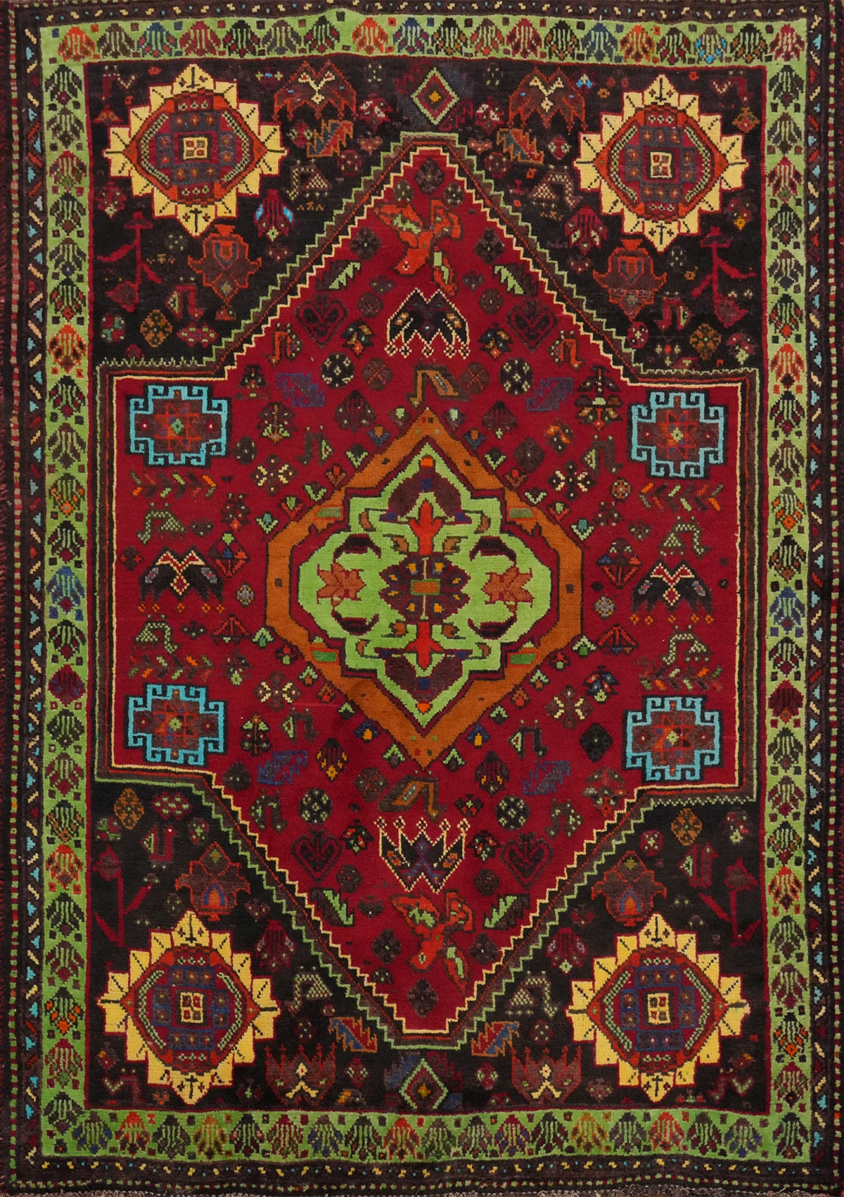 Vintage Wool Tribal Shiraz Persian Rug 4x6