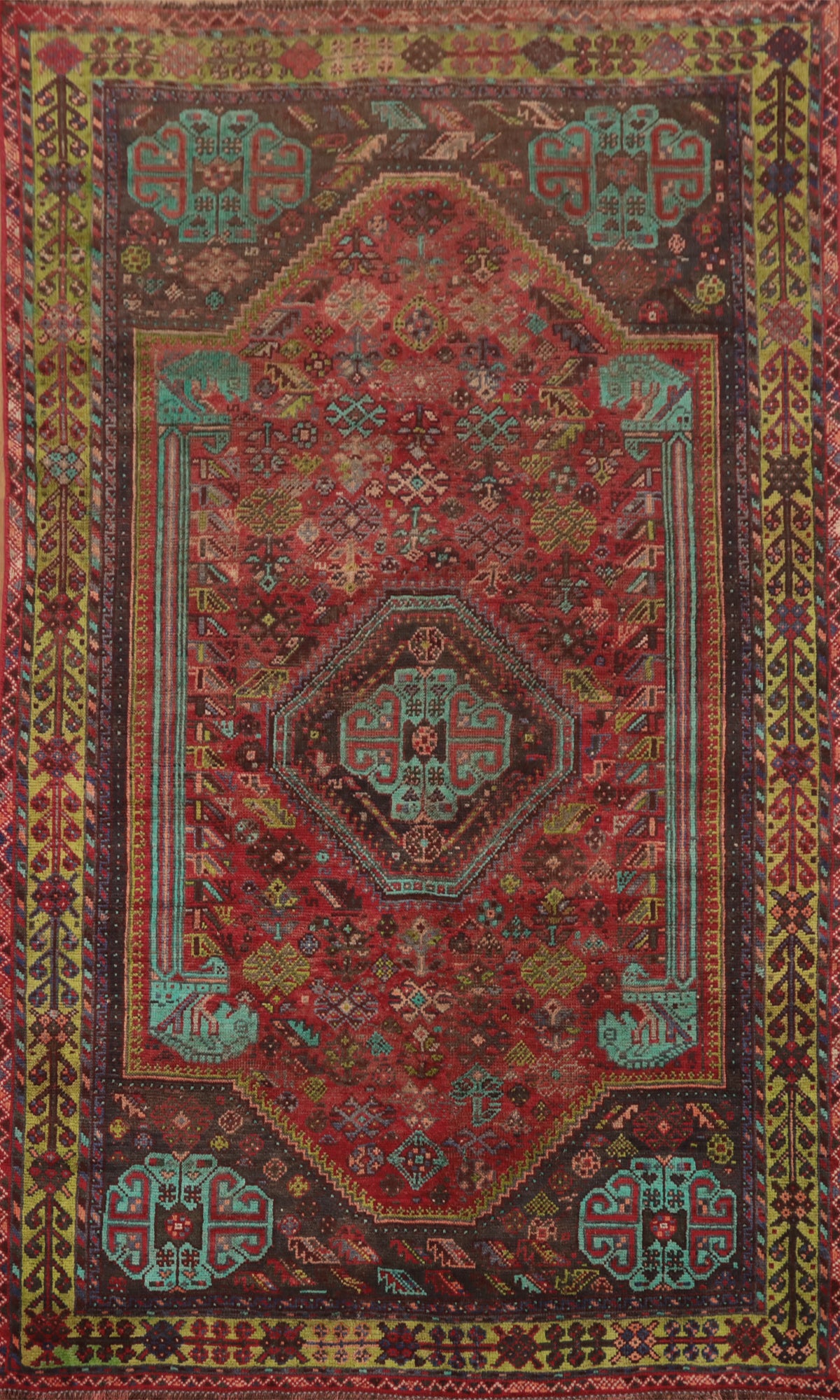 Antique Wool Qashqai Persian Area Rug 5x8