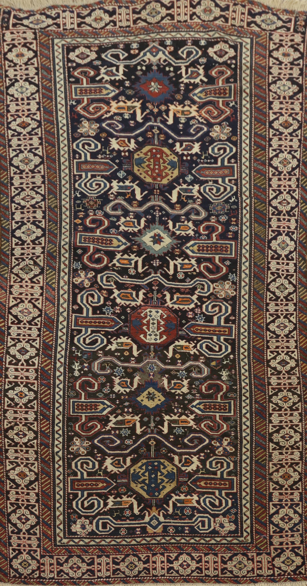 Antique Kazak Vegetable Dye Runner Rug 4x9