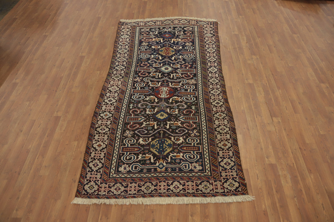 Antique Kazak Vegetable Dye Runner Rug 4x9
