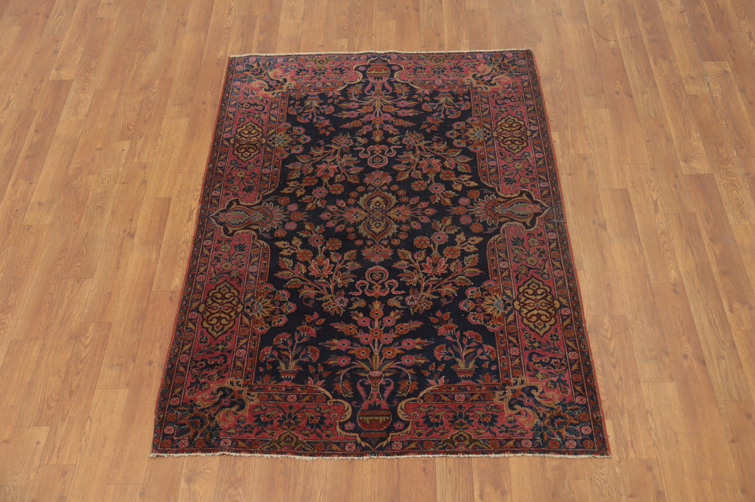 Pre-1900 Antique Vegetable Dye Kashan Persian Rug 4x5