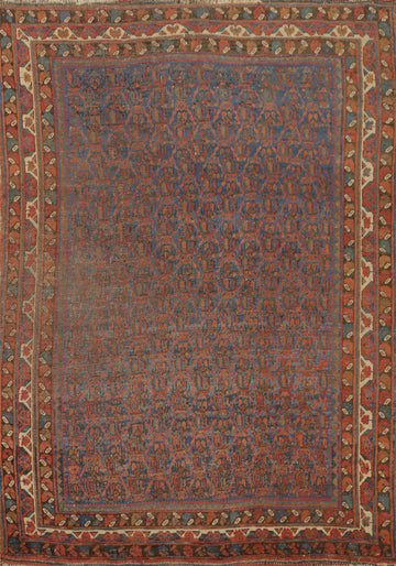 Pre-1900 Antique Vegetable Dye Bidjar Halvaei Persian Rug 4x6