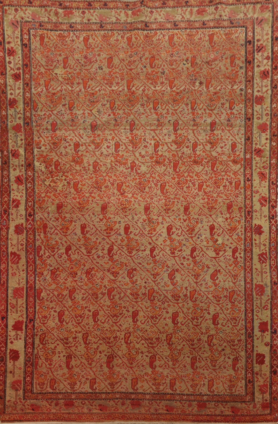 Pre-1900 Antique Sarouk Farahan Vegetable Dye Persian Rug 4x6