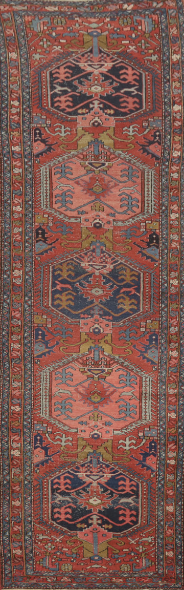 Pre-1900 Vegetable Dye Heriz Serapi Persian Runner Rug 4x14