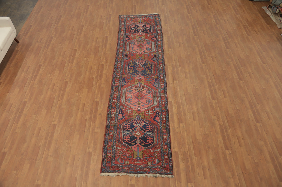 Pre-1900 Vegetable Dye Heriz Serapi Persian Runner Rug 4x14