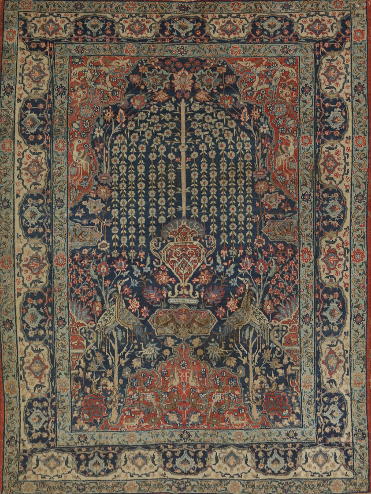 Antique Vegetable Dye Animals Tabriz Persian Rug 5x6