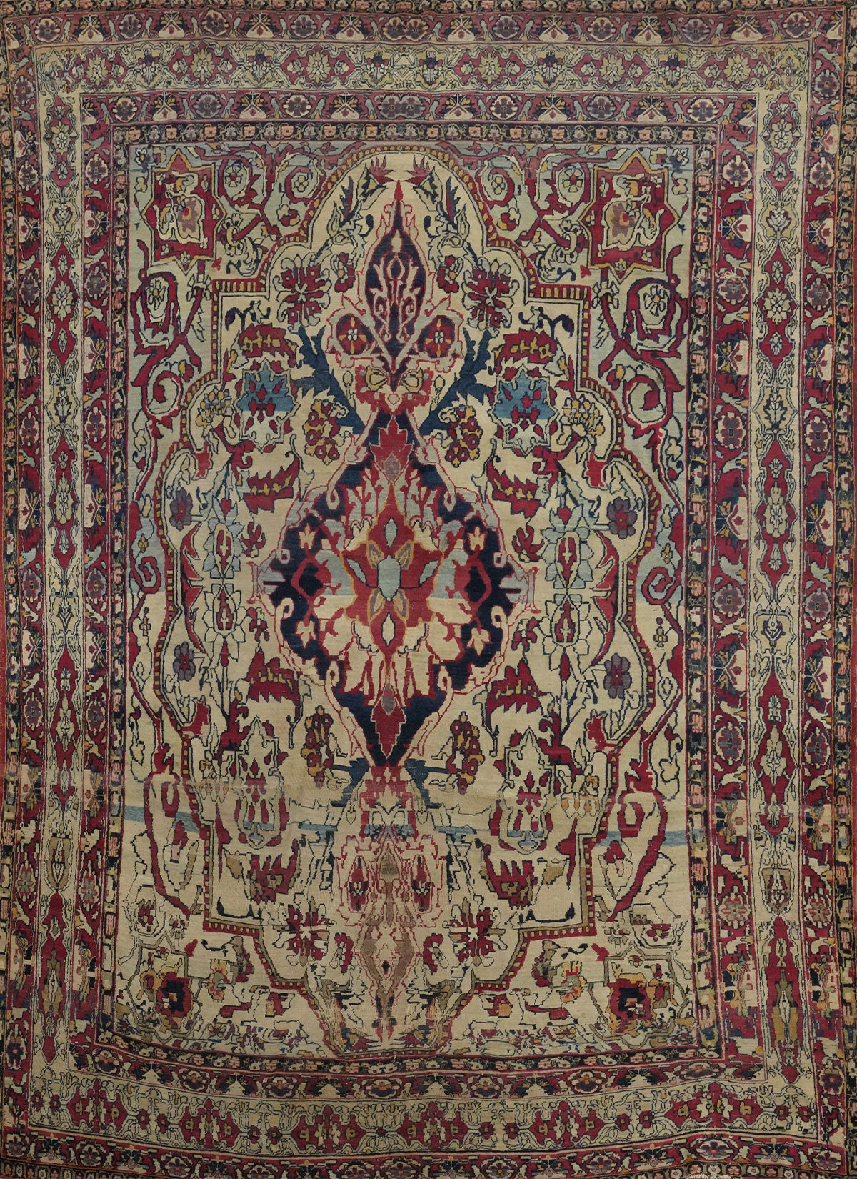 Pre-1900 Vegetable Dye Kerman Ravar Persian Area Rug 7x9