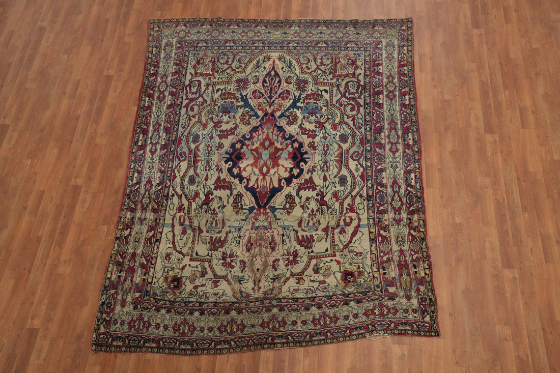 Pre-1900 Vegetable Dye Kerman Ravar Persian Area Rug 7x9