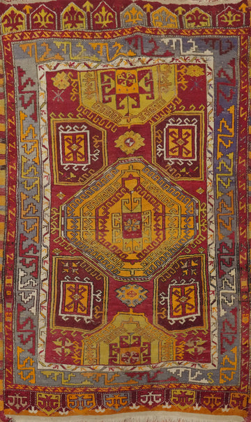 Antique Geometric Anatolian Turkish Rug 4x6