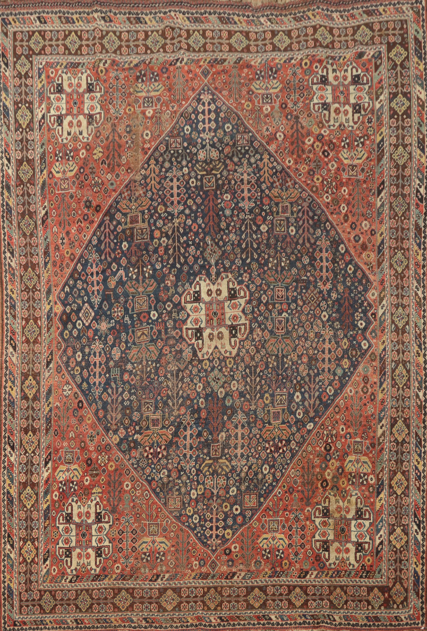 Pre-1900 Vegetable Dye Qashqai Persian Area Rug 7x10