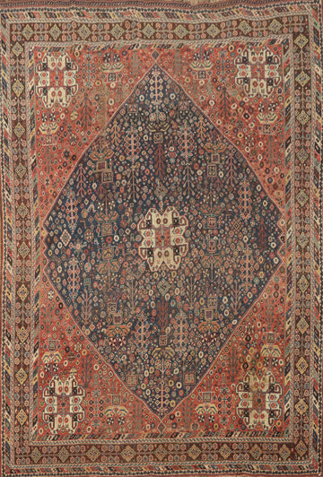 Pre-1900 Vegetable Dye Qashqai Persian Area Rug 7x10