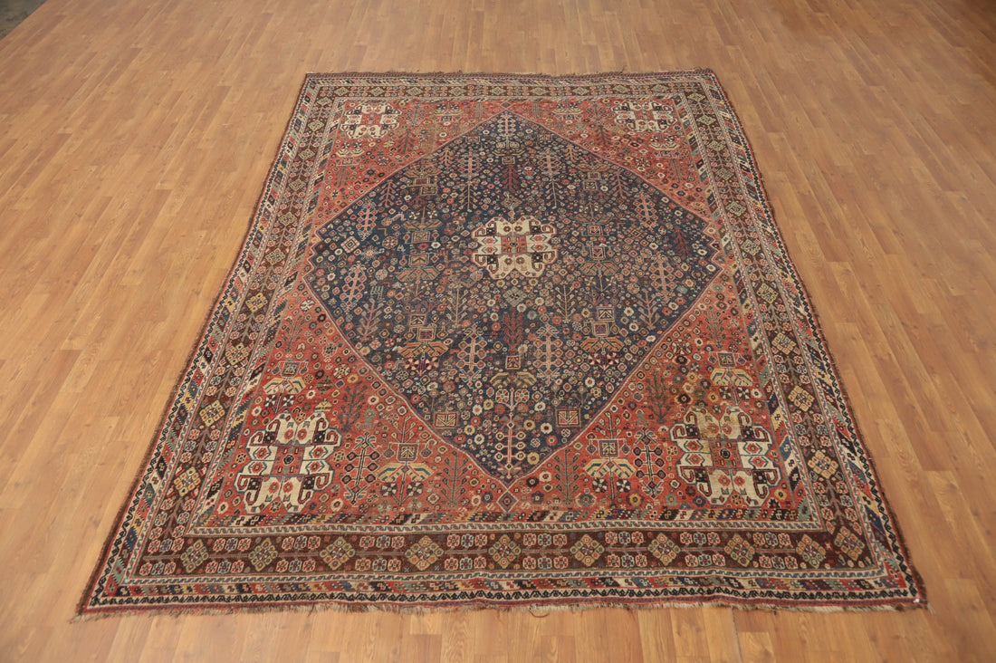 Pre-1900 Vegetable Dye Qashqai Persian Area Rug 7x10