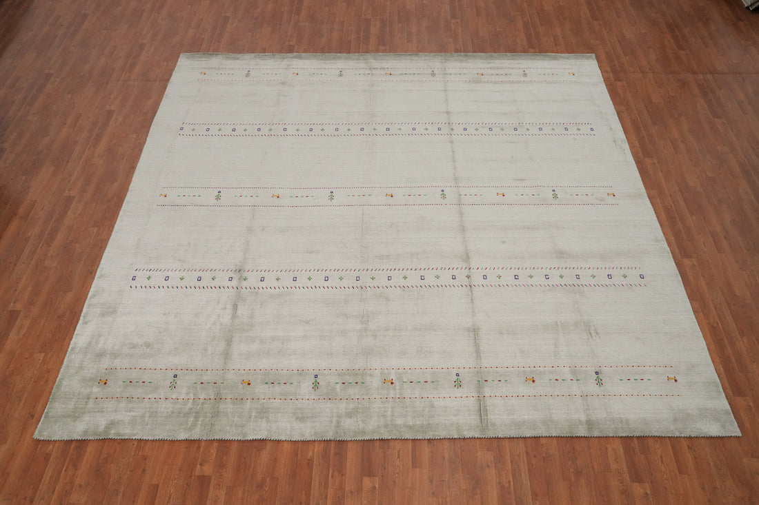Elegant Minimalist Gabbeh Rug 12x12 with Subtle Embroidered Accents