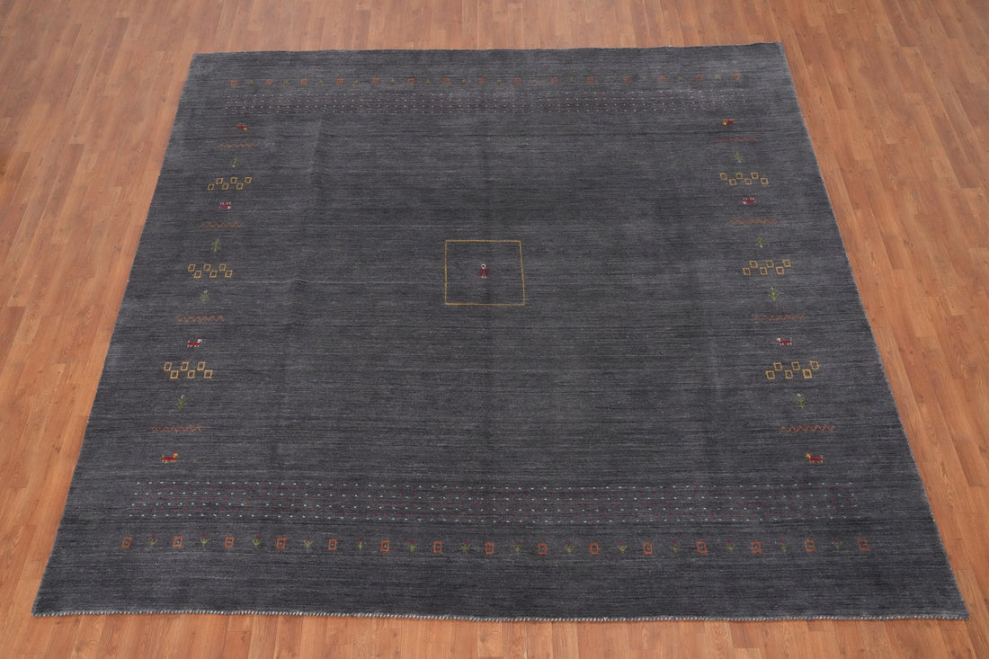 Serene Dark Wool Gabbeh Area Rug 10x10 with Delicate Tribal Patterns