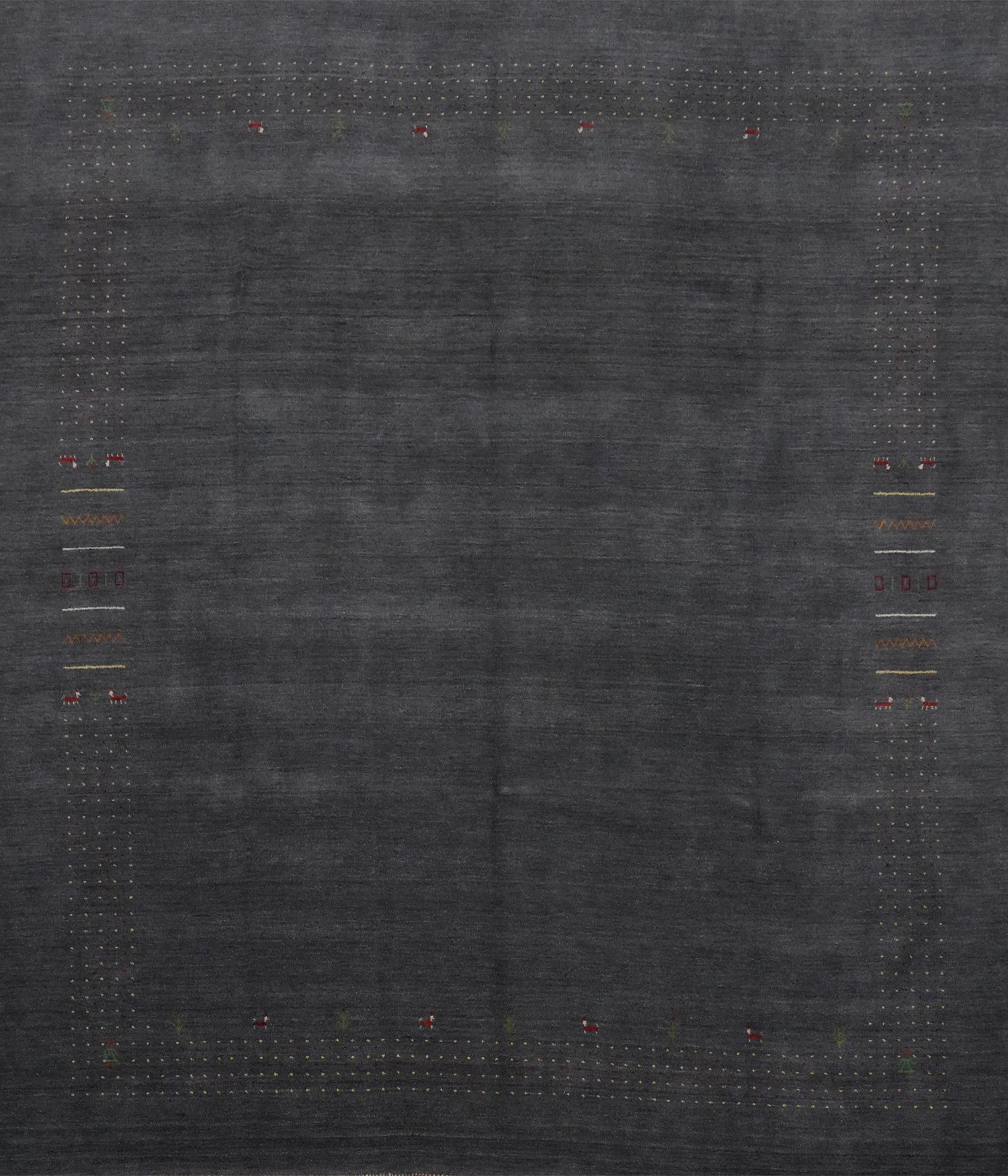Elegant Dark Charcoal Gabbeh Large Rug 12x12 with Subtle Embroidered Patterns