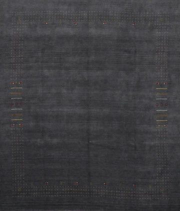 Elegant Dark Charcoal Gabbeh Large Rug 12x12 with Subtle Embroidered Patterns