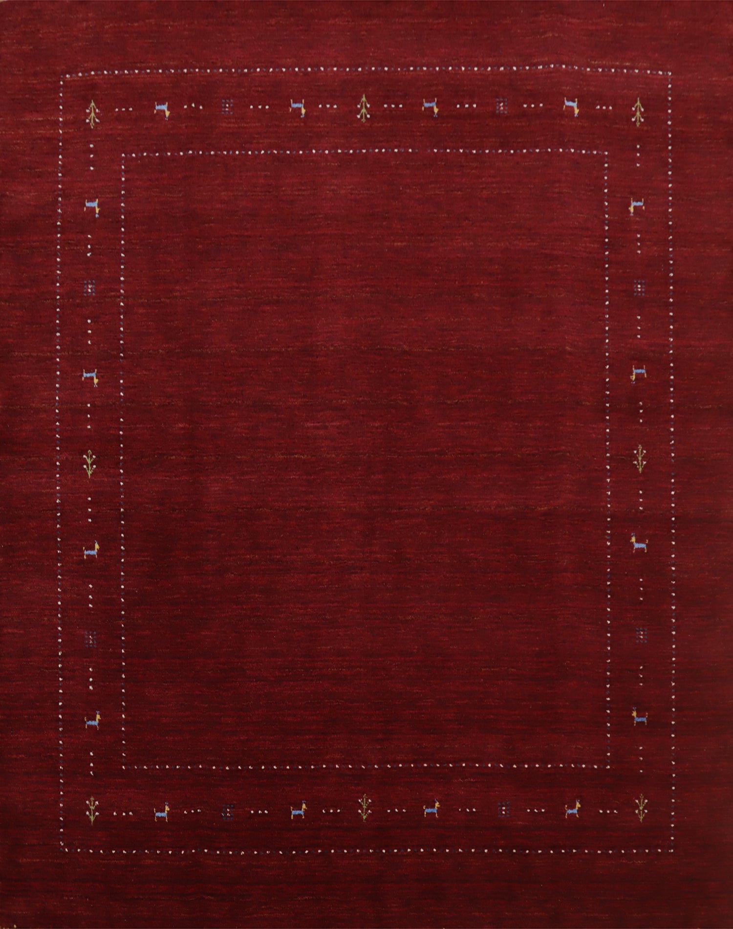 Classic Rich Red Gabbeh Rug 8x8 with Delicate Animal Details