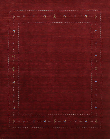 Classic Rich Red Gabbeh Rug 8x8 with Delicate Animal Details