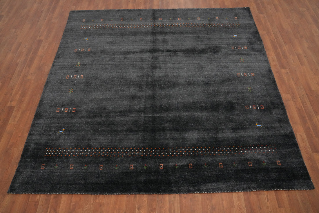 Elegant Dark Gray Gabbeh Rug 8x8 Featuring Minimalist Accents