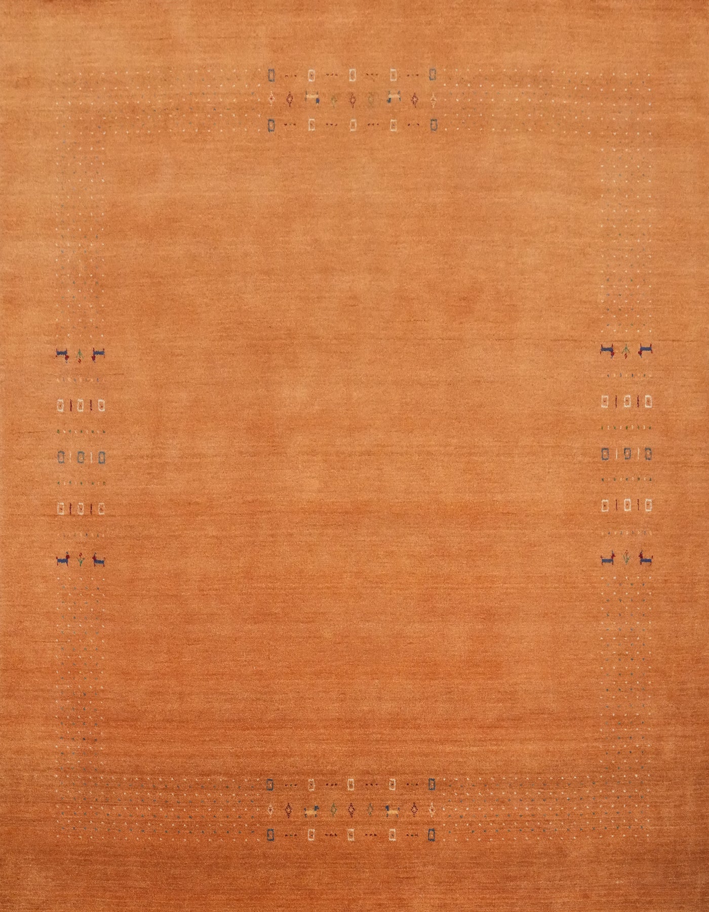 Elegant Terracotta Gabbeh Area Rug 9x9 with Subtle Tribal Accents