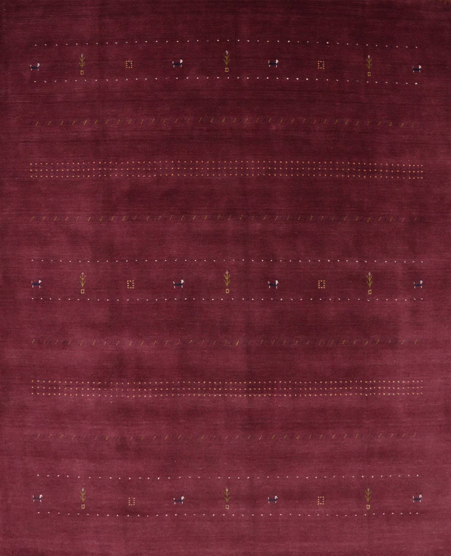 Rich Burgundy Gabbeh Area Rug 8x8 with Subtle Tribal Patterns