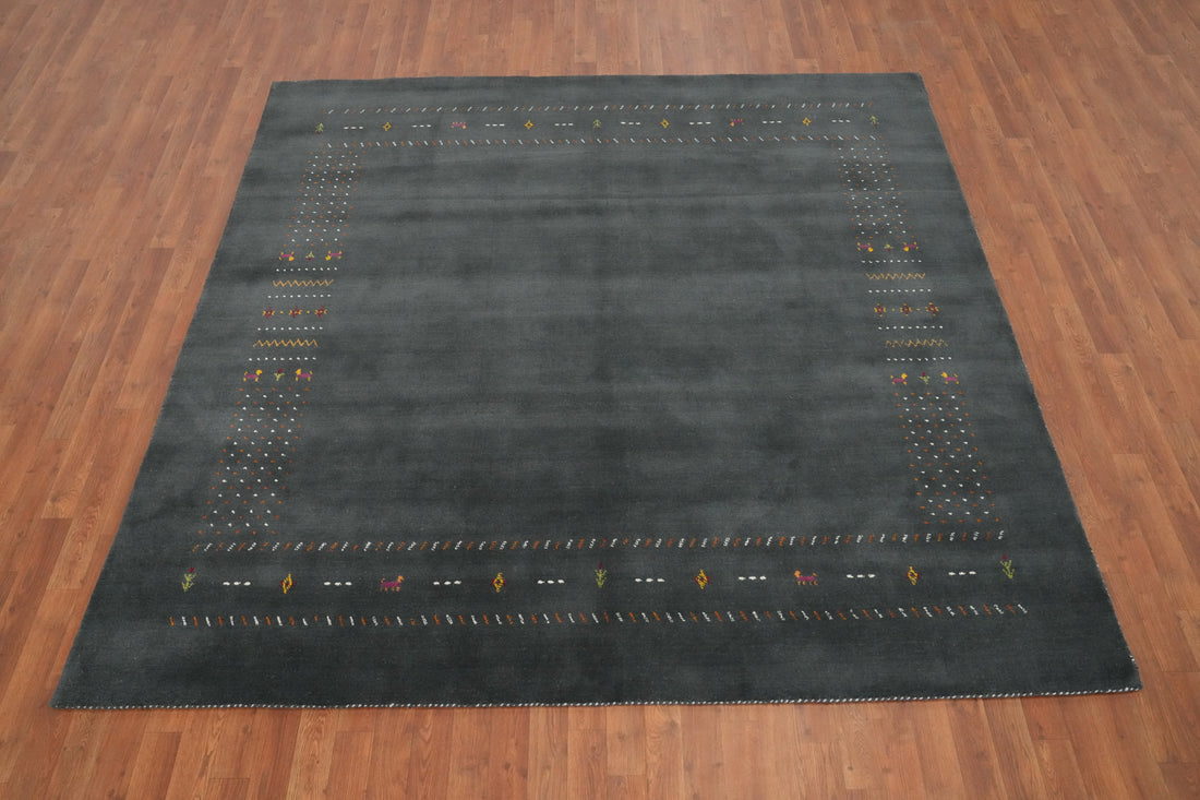 Charcoal Wool Gabbeh Square Area Rug 8x8