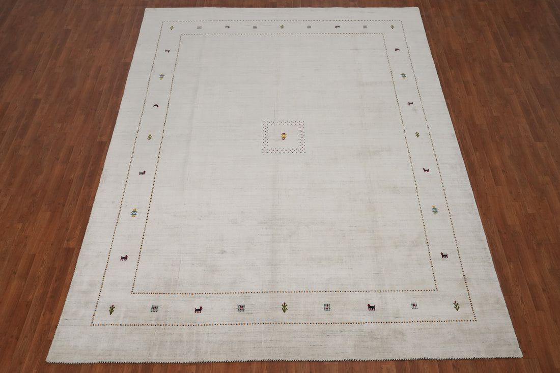 Neutral Gabbeh Large Rug 9x12 with Simple Patterns for a Relaxed Ambiance