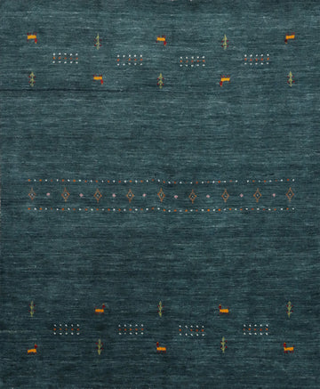 Premium Dark Teal Gabbeh Rug 5x5 with Intricate Animals Design